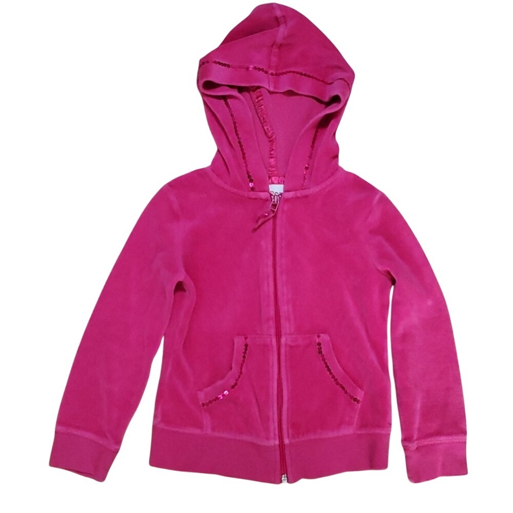 Circo Girls Pink Sequin Velour Zip Hooded Jacket Size 4-5‎